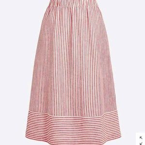 J.Crew Factory Red and White Seersucker Midi Skirt